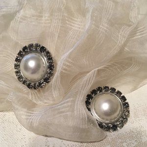 Vintage Alexis Kirk Faux Pearl and Rhinestone Clip Earrings
